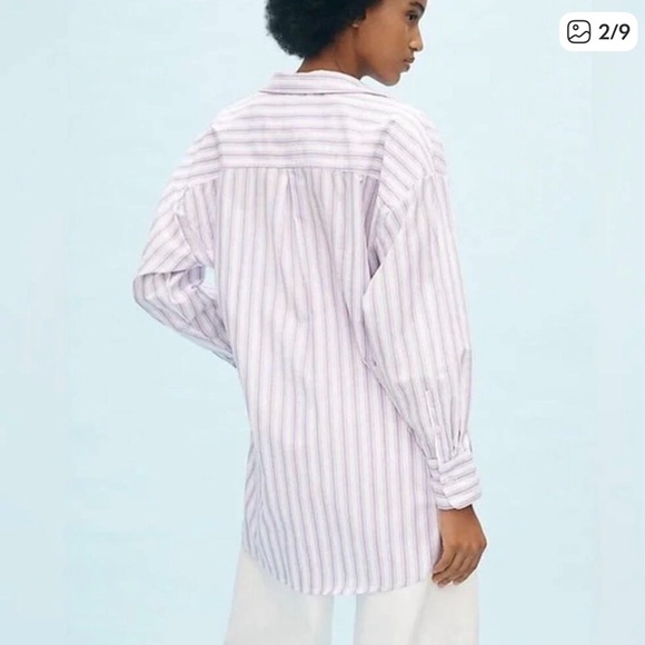 Maeve Bennet Button-down Striped Purple and White Shirt - Picture 2 of 4